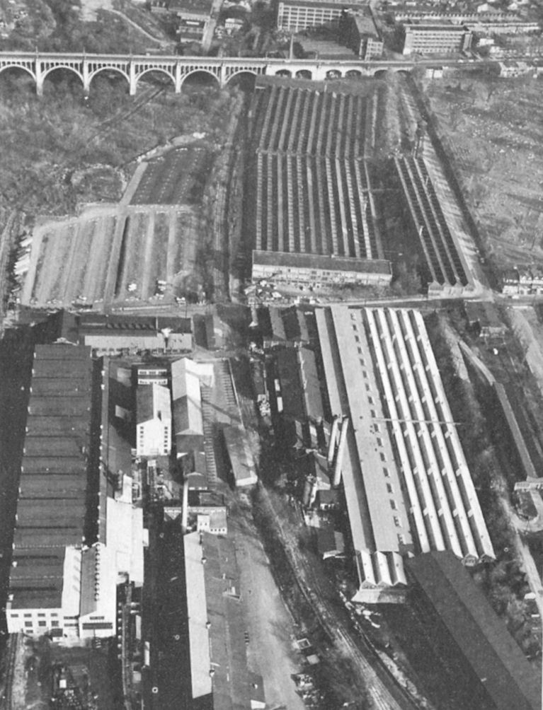 Historic aerial showing the Mack Trucks Plant and Allentown Metal Works complex.