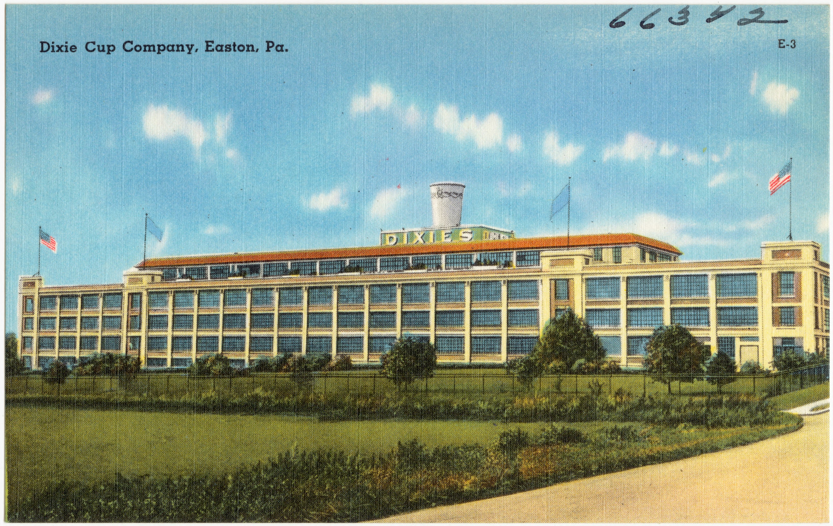 Color postcard of the Dixie Cup Company Factory.